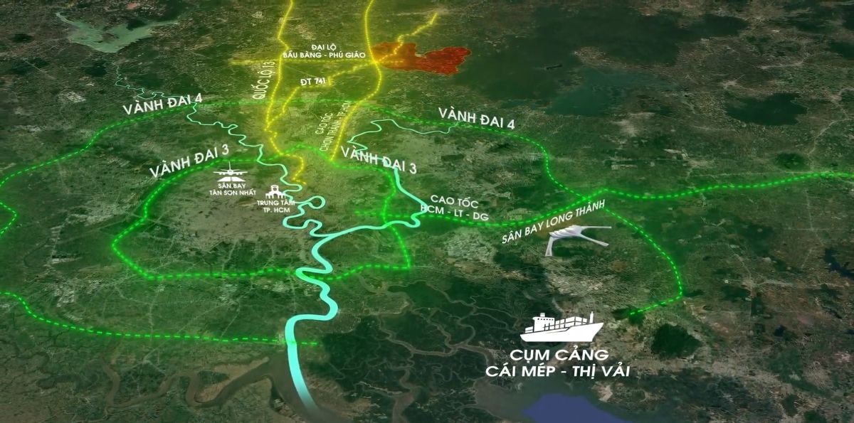 Strategic position of the North Saigon urban area in interregional logistics infrastructure planning.