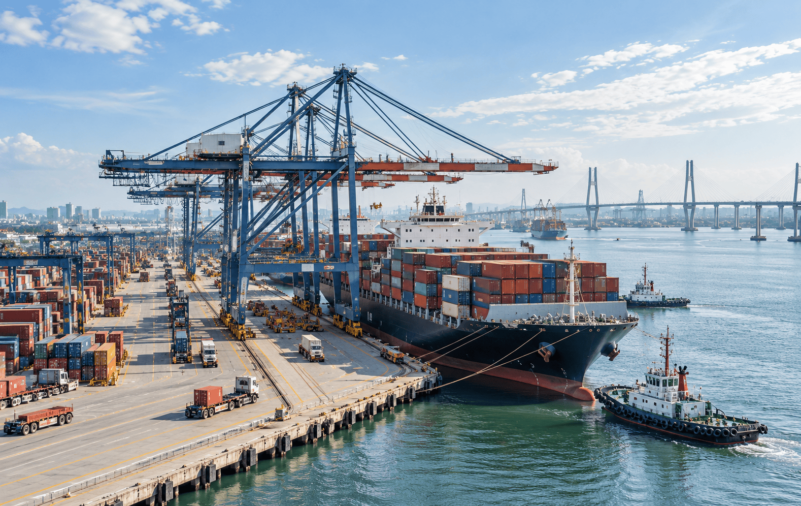 Bustling Container Port Under Blue Skies.png