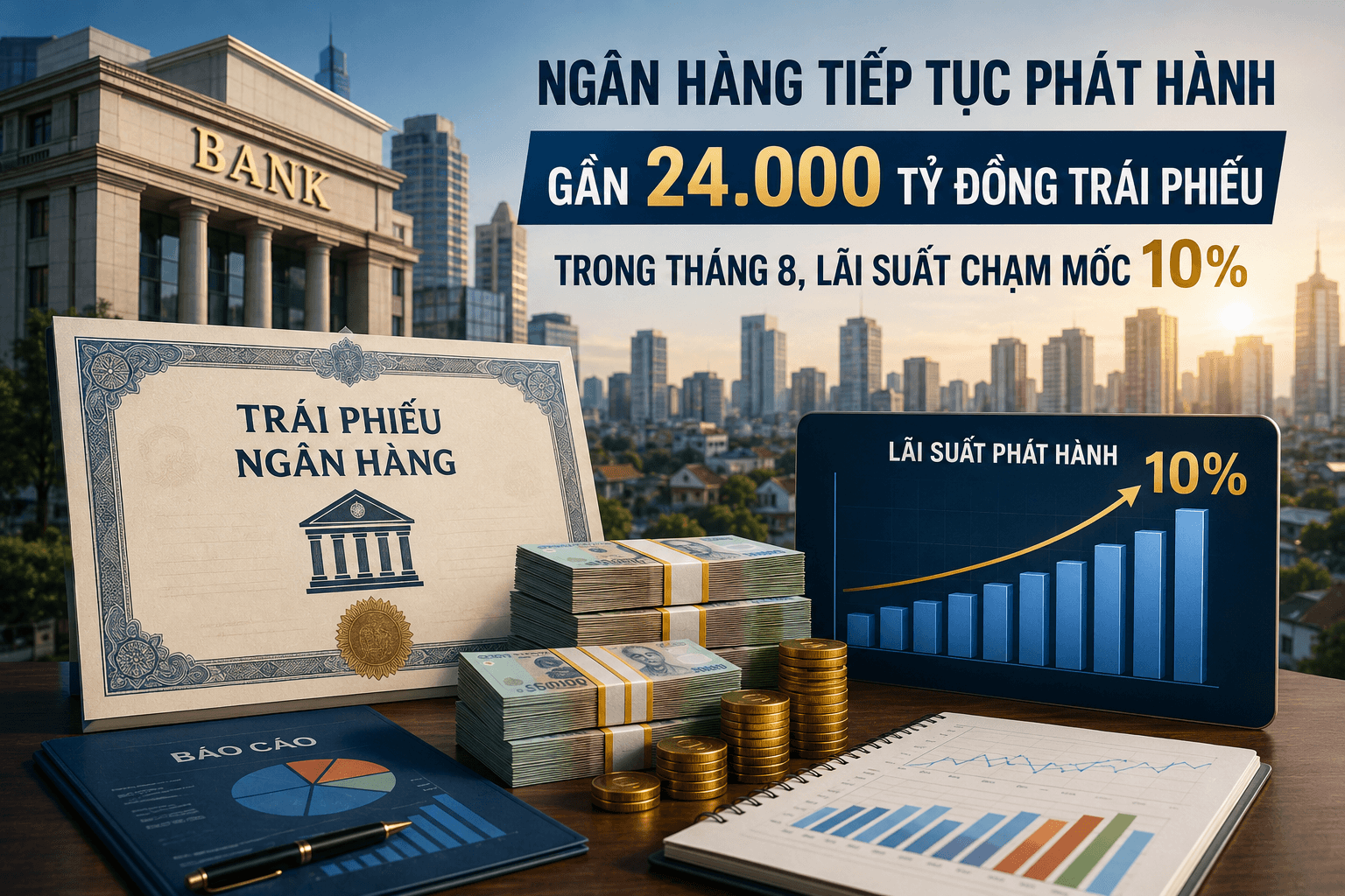 Ngân hàng tiếp tục phát hành gần 24.000 tỷ đồng trái phiếu trong tháng 8, lãi suất chạm mốc 10%