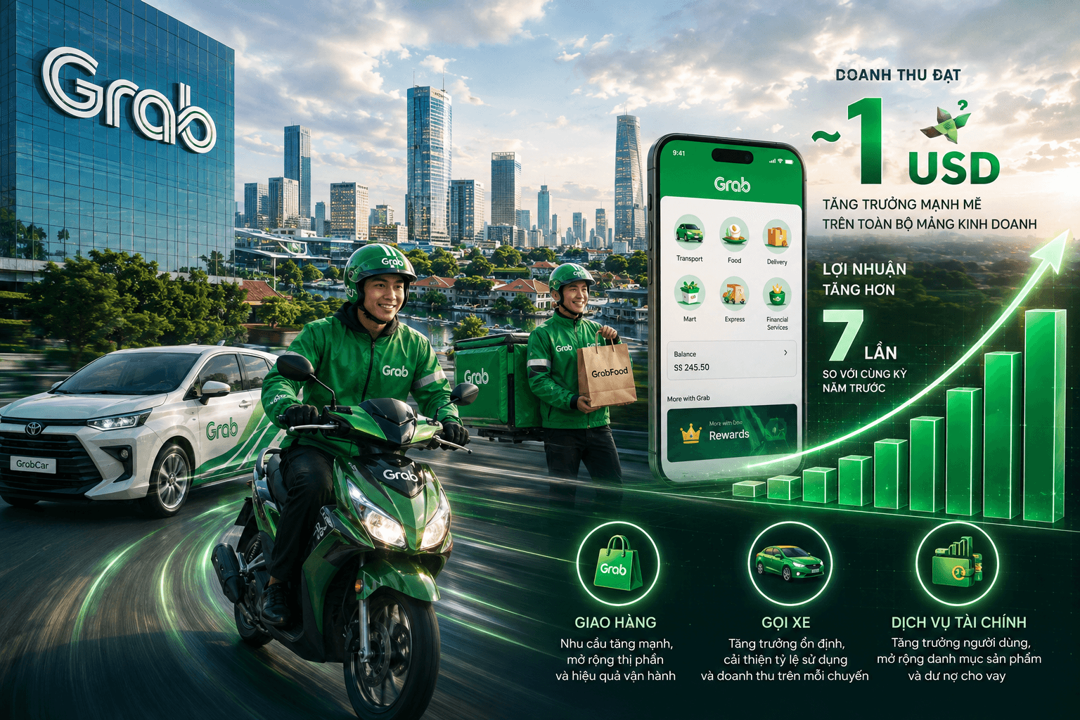 Grab lãi 252 triệu USD trong quý II, tăng hơn 7 lần nhờ cả 3 mảng kinh doanh bứt phá