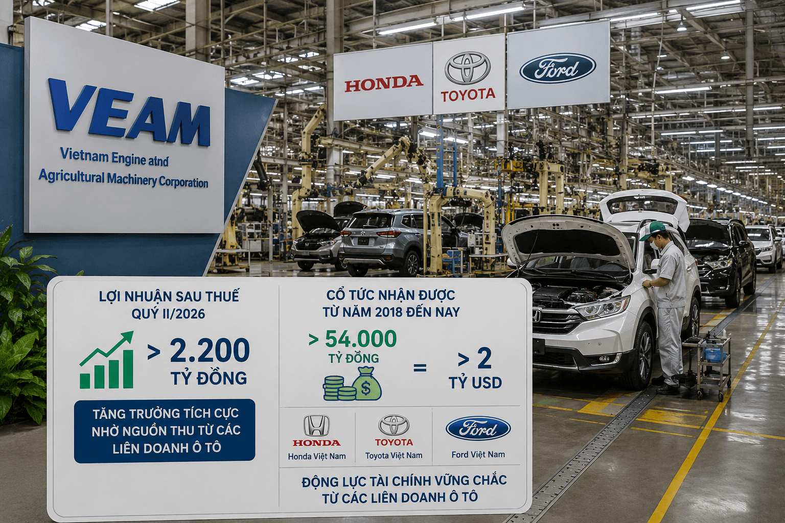 VEAM thu hơn 54.000 tỷ đồng cổ tức từ Honda, Toyota và Ford Việt Nam từ năm 2018