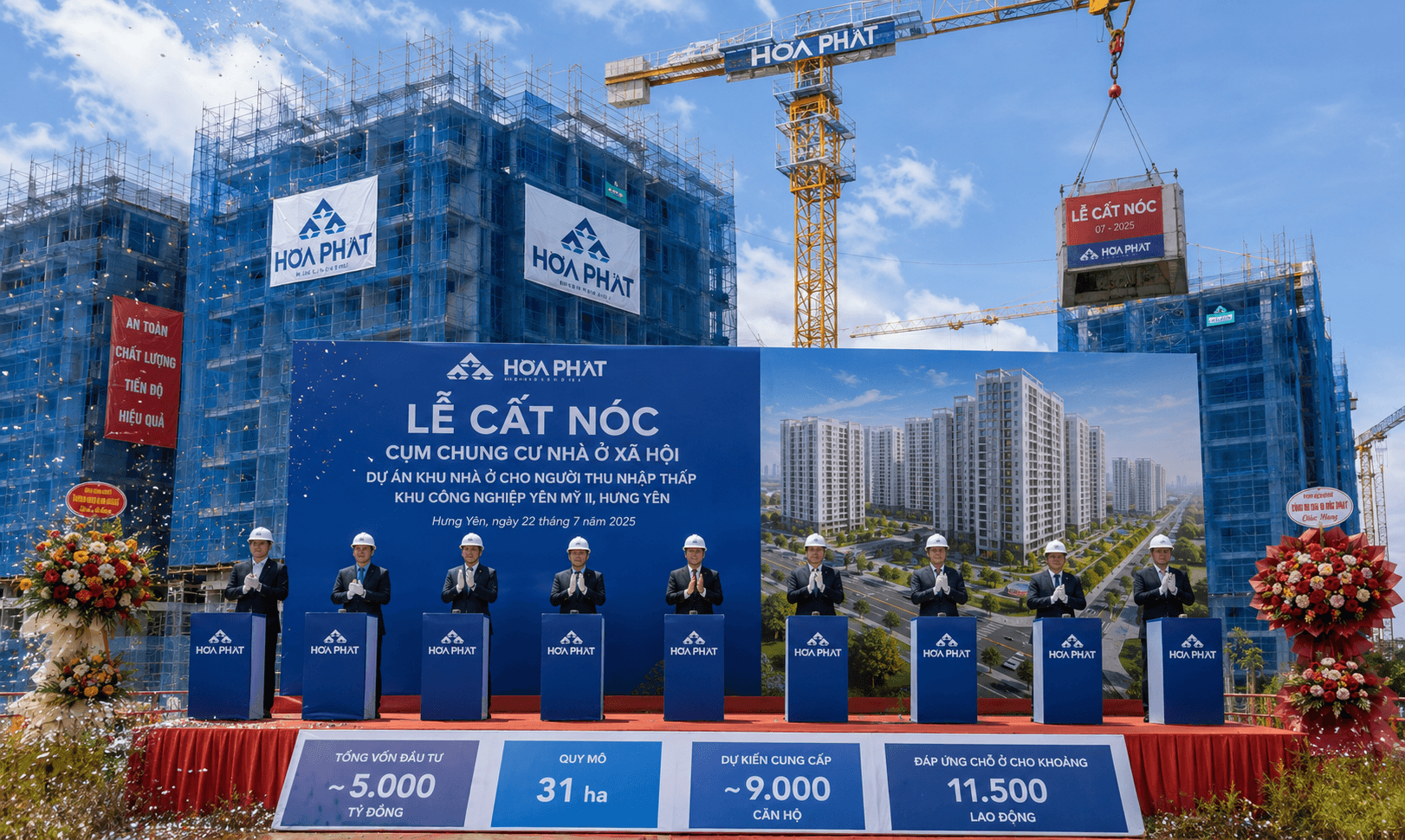 Hòa Phát cất nóc khu nhà ở xã hội gần 5.000 tỷ đồng tại Hưng Yên