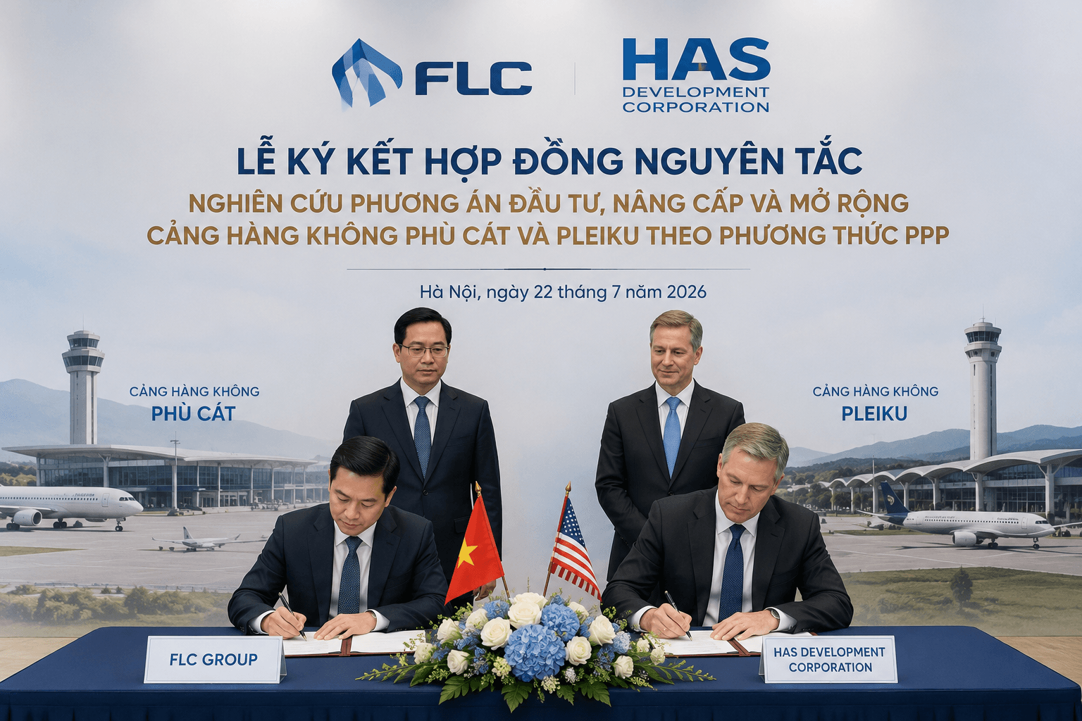 FLC và doanh nghiệp Mỹ ký thỏa thuận nghiên cứu đầu tư hai sân bay Phù Cát và Pleiku