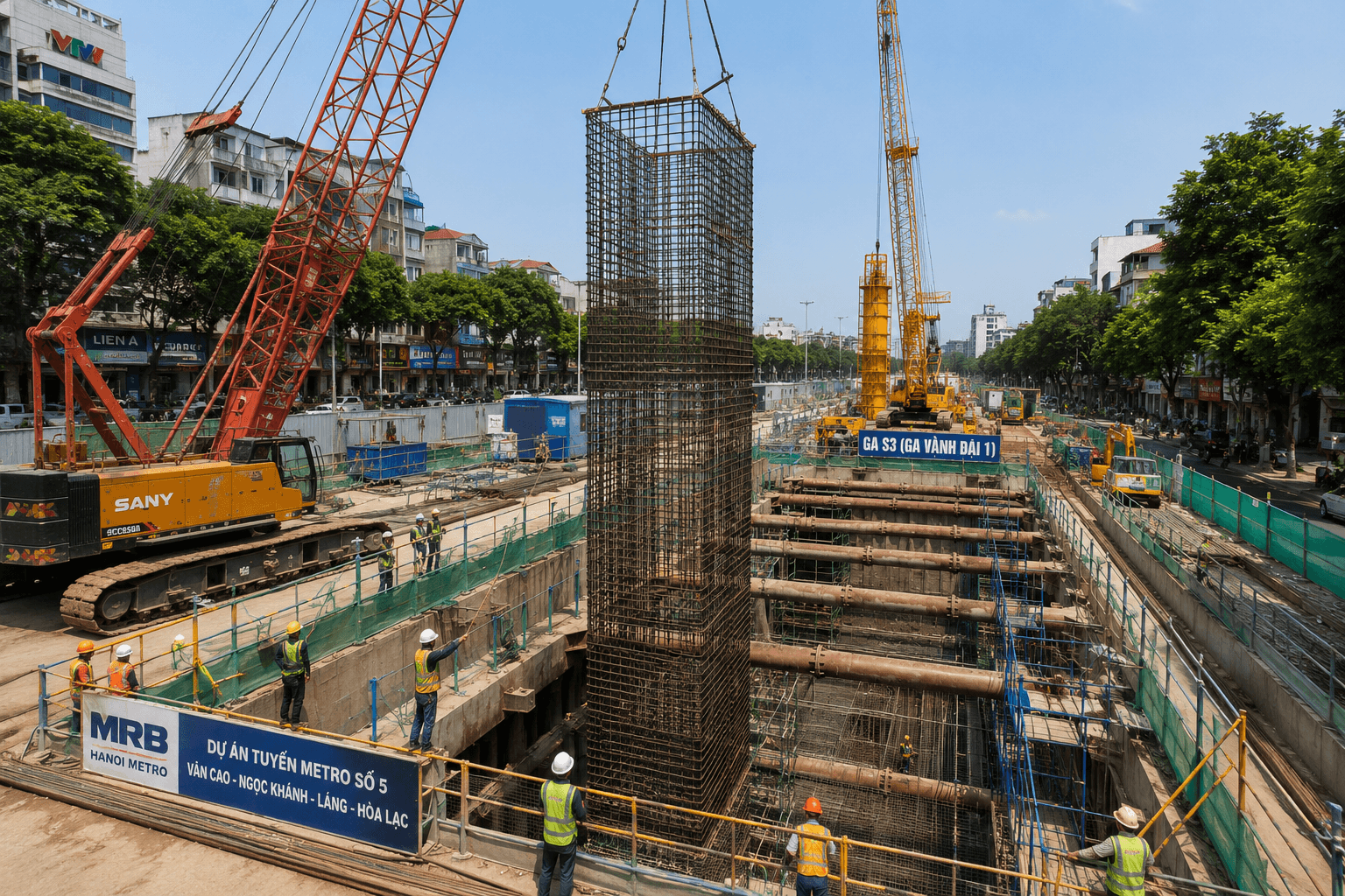 Hà Nội hoàn thành hạ lồng thép đầu tiên, metro số 5 tăng tốc thi công