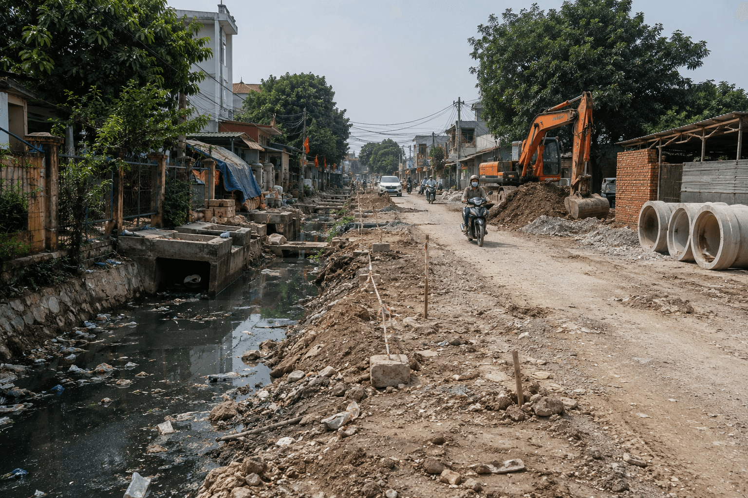 Bắc Ninh: Đường Quân Báo 24 tỷ đồng thi công ì ạch, người dân khổ sở vì hố sâu và mùi hôi