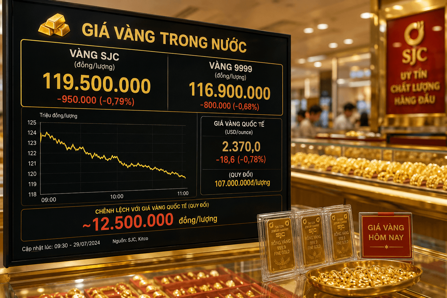 Giá vàng thế giới về 4.036 USD/ounce, vàng SJC đồng loạt đi xuống