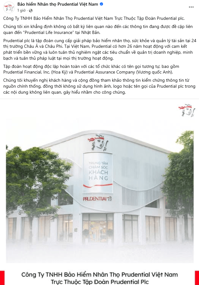 Prudential Việt Nam khẳng định không liên quan đến vụ việc Prudential Life Insurance tại Nhật Bản