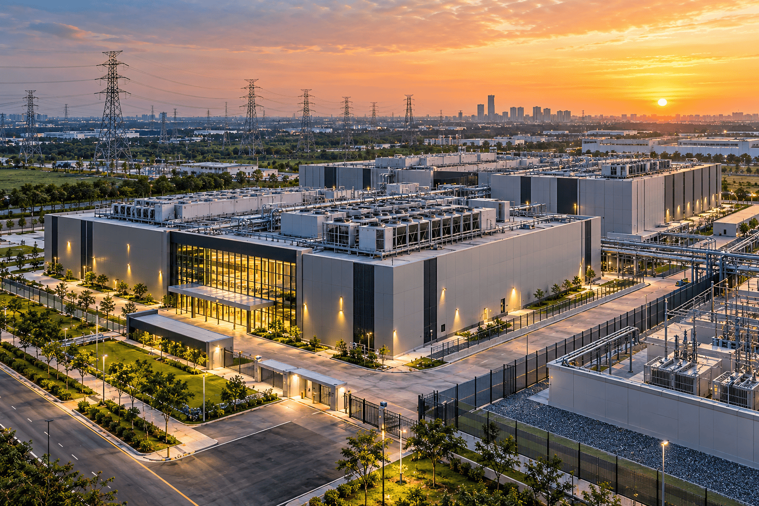 Futuristic Data Center at Sunset.png