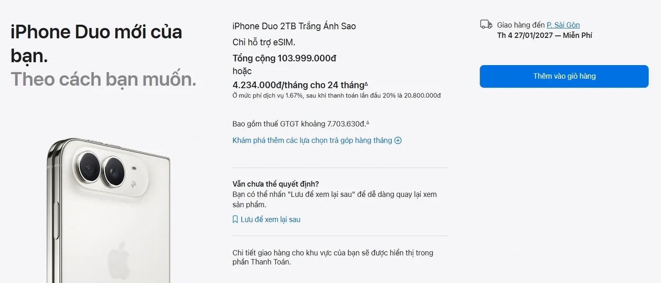 Khách mua iPhone Duo có thể phải chờ đến Tết Nguyên đán 2027 để nhận máy 1.webp