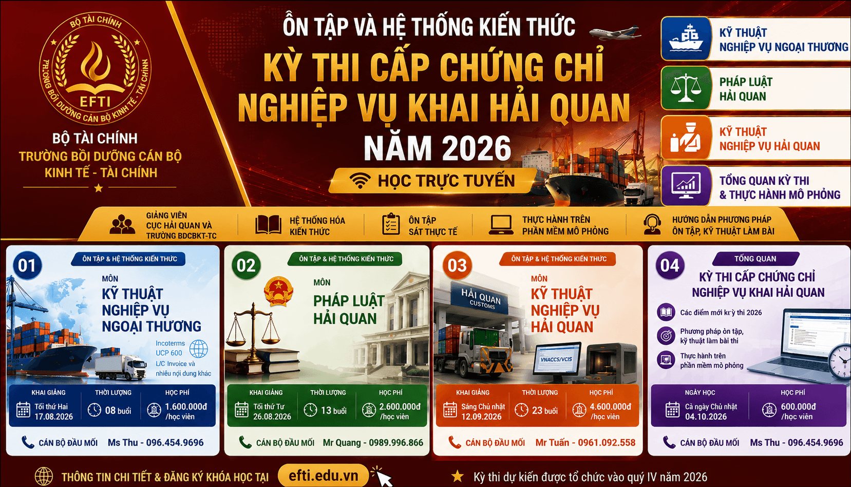 Mở các lớp ôn tập kỳ thi cấp chứng chỉ nghiệp vụ khai hải quan năm 2026