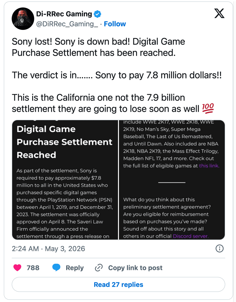 Sony sẽ chi 7,85 triệu USD trong vụ kiện tập thể tại Mỹ liên quan đến PlayStation Store, nhưng số tiền trả cho mỗi người dùng khó có thể đủ mua một trò chơi mới