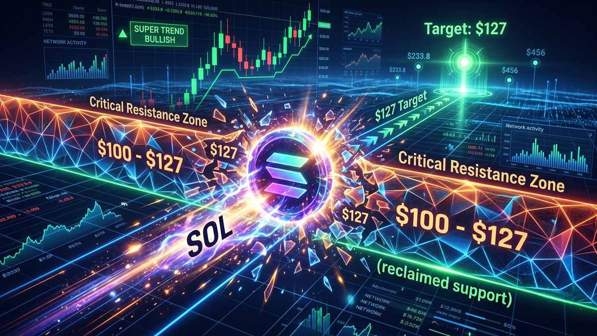 Solana approaches key breakout with a $127 upside target contingent on breakout above $100
