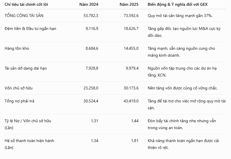 bảng cân đối kế toán GEX
